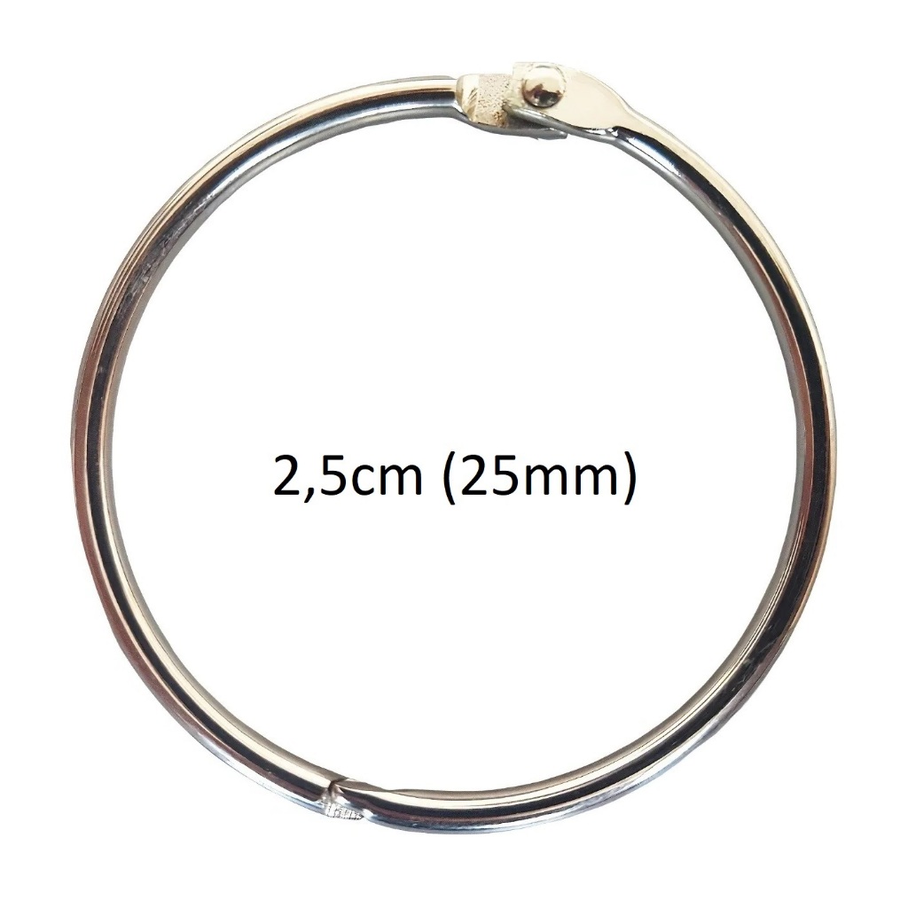 Pacote Com 100 Argolas Articulada Em Metal 2,5cm (25mm) P/Encadernação/Scrapbook/Álbuns/Cadernos/Fichário/Bloco de Notas