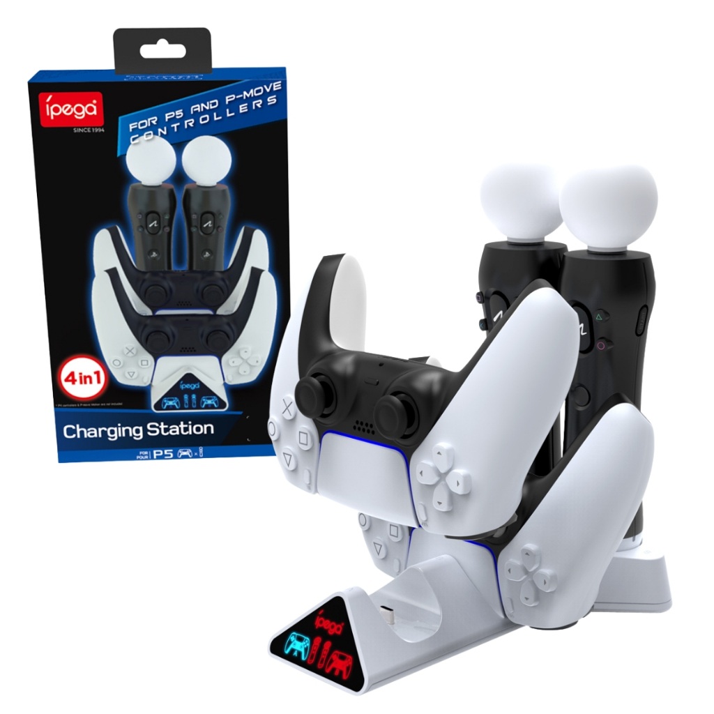 Carregador Dock 4 em 1 Led para Controle Playstation 5 e 2 Ps Move