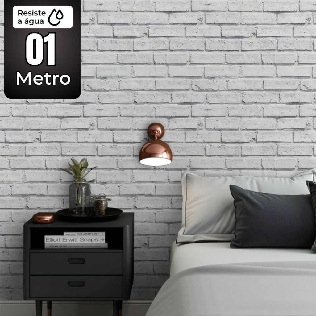 Papel de Parede Adesivo Estilo Tijolinho à Vista Branco Para Quarto Sala Escritório