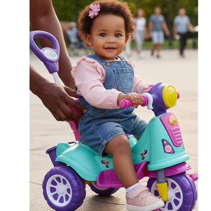 Carrinho de Passeio Infantil com Empurrador – Carrinho Brinquedo para Criança e Bebê