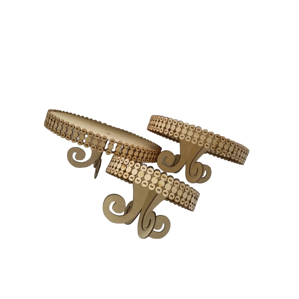 Trio De Bandeja Pérola Em Mdf Crú. Formato Redonda