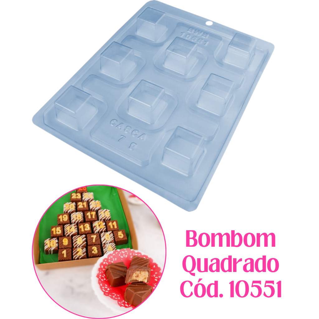 Forma para Chocolate Bombom Quadrado BWB 10551 - Caixinha - Copinho para Doces Finos