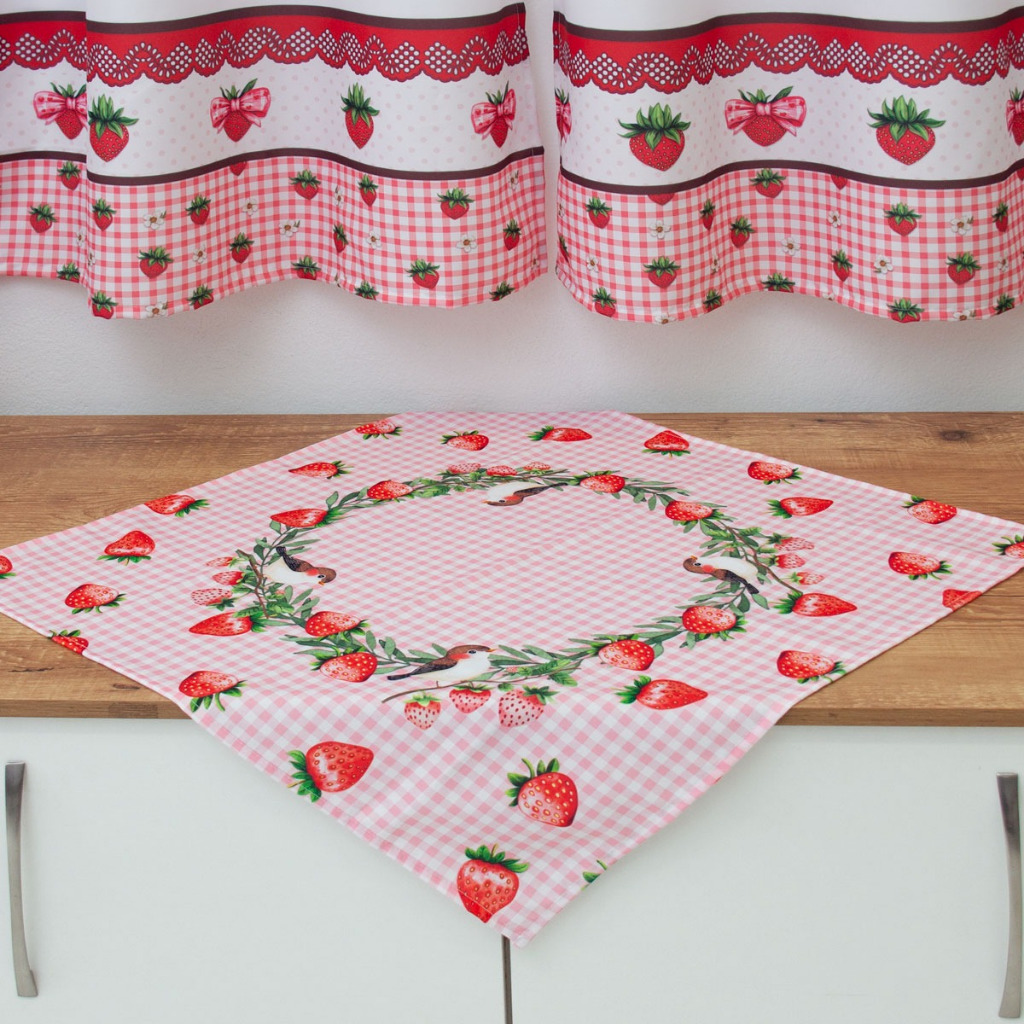 Toalhinha de Chá /Centro de Mesa 0,60cm x 0,60cm Quadrada - Digital Morango Xadrez em Oferta na Shopee