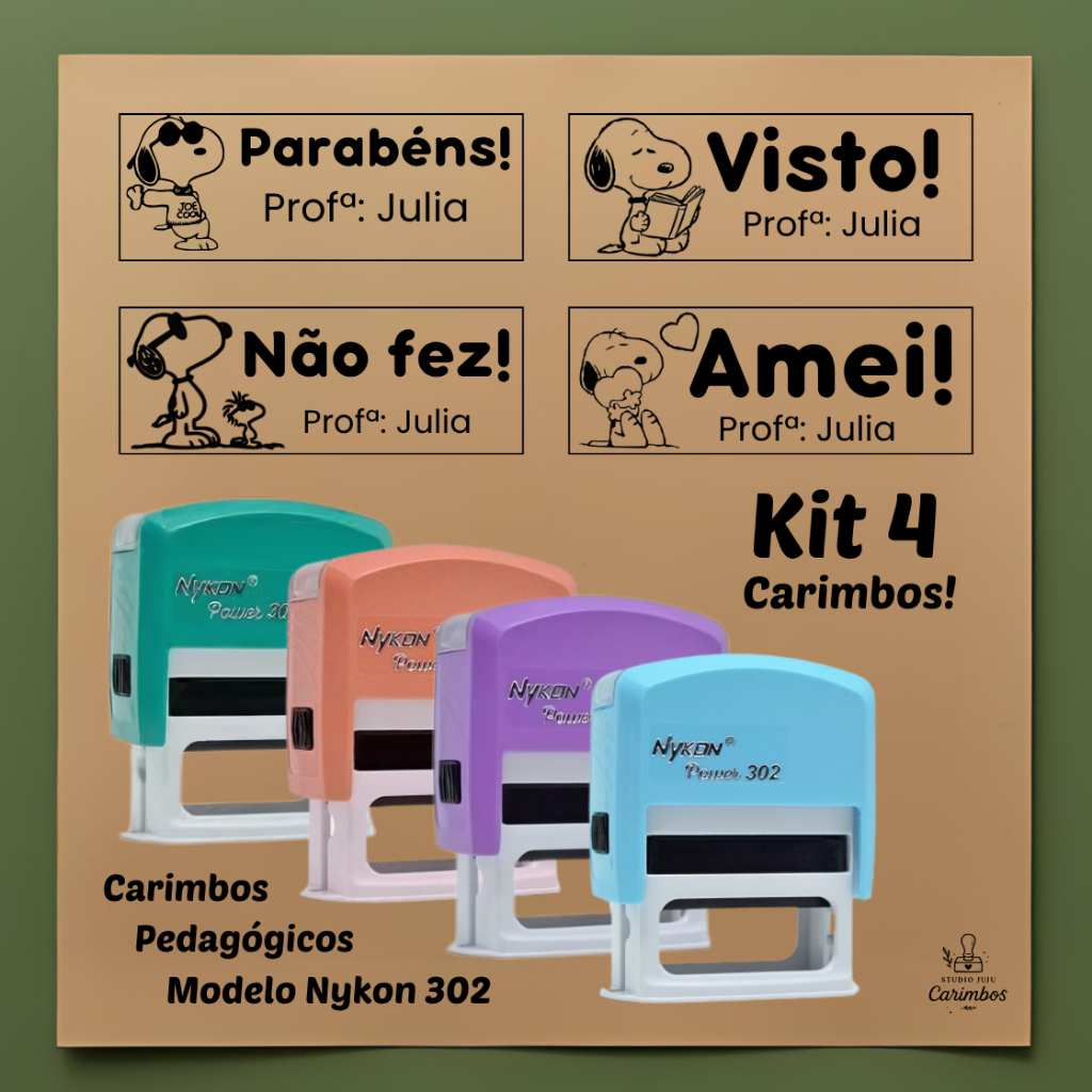 kit com 4 carimbos pedagógicos / professores com personagens - Nykon 302 em Oferta na Shopee