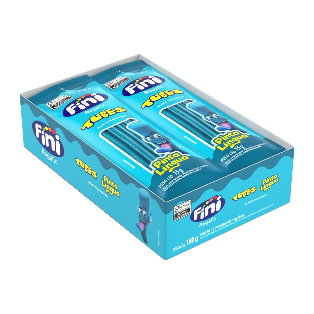 Bala Fini Regaliz Tubes Pinta Língua 15g Embalagem com 12 Unidades