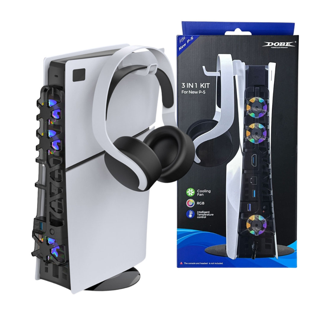 Suporte 3 em 1 Disco Cooler Led para Fone Playstation 5 Slim Disco Digital