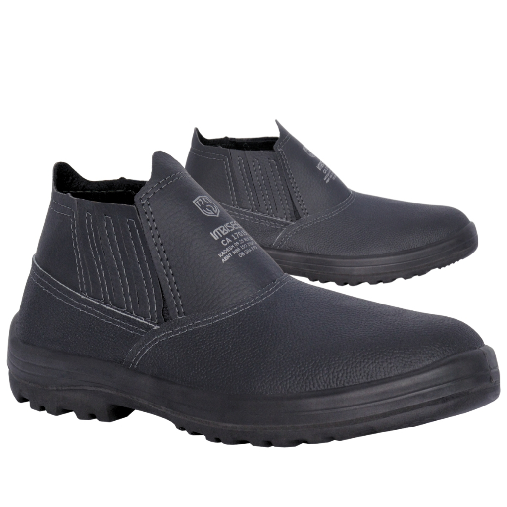 Bota Botina Masculina Couro Trabalho Segurança Epi Bico Pvc Fechamento por elástico