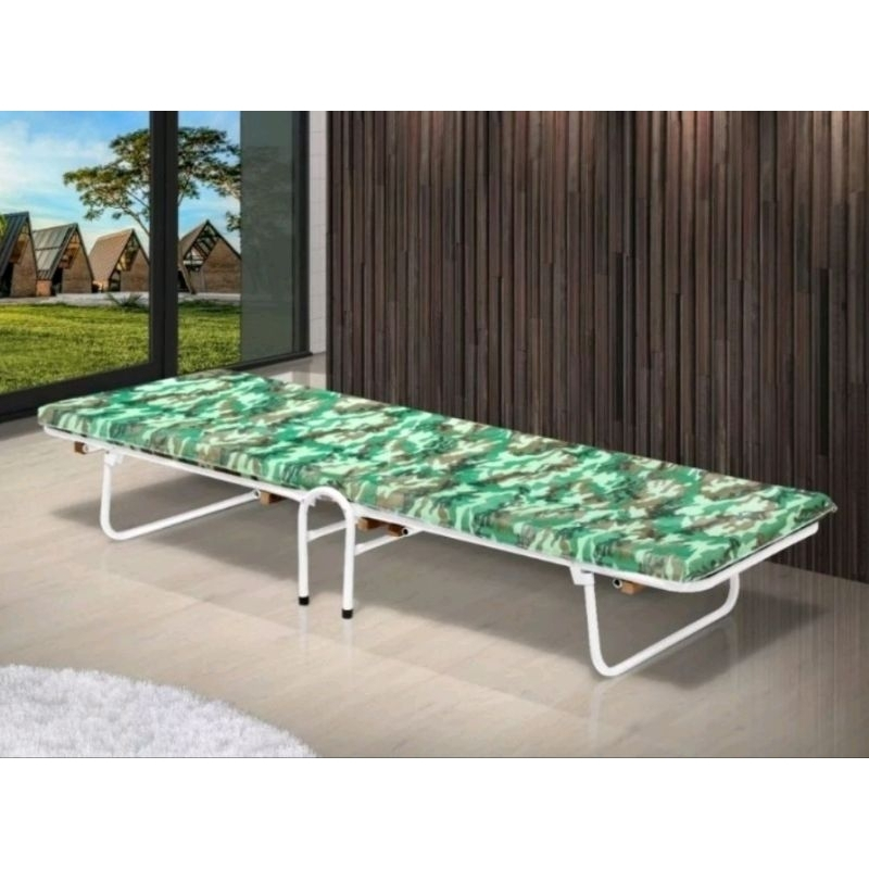 Cama dobrável aço portátil para camping com colchão acampar Envio imediato em Oferta na Shopee