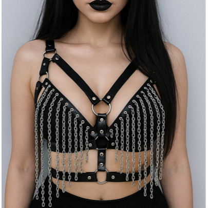 acessorio kalisa harness cropped gotico moda cinto montana em Oferta na Shopee