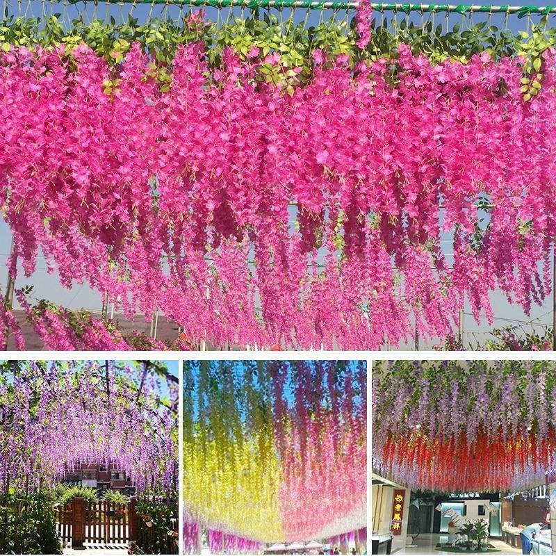 Pendente Glicínias Artificial Decoração Simulação Do Casamento De Planta Partido Pétala Teto Interior Folha - BH802174