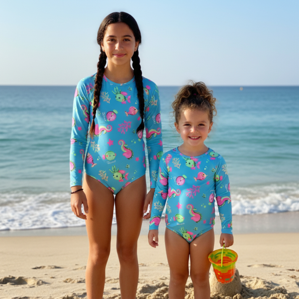 Maiô Menina Proteção UV50+ Manga Longa Forrado Infantil e Juvenil 4 ao 16 76-A