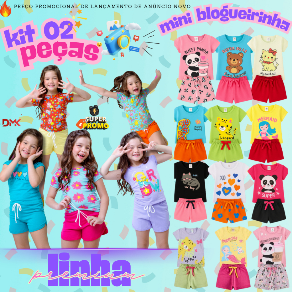 Kit Infantil 2 Peças Conjunto de Menina Roupa Infantil Bebê Criança Blogueirinha