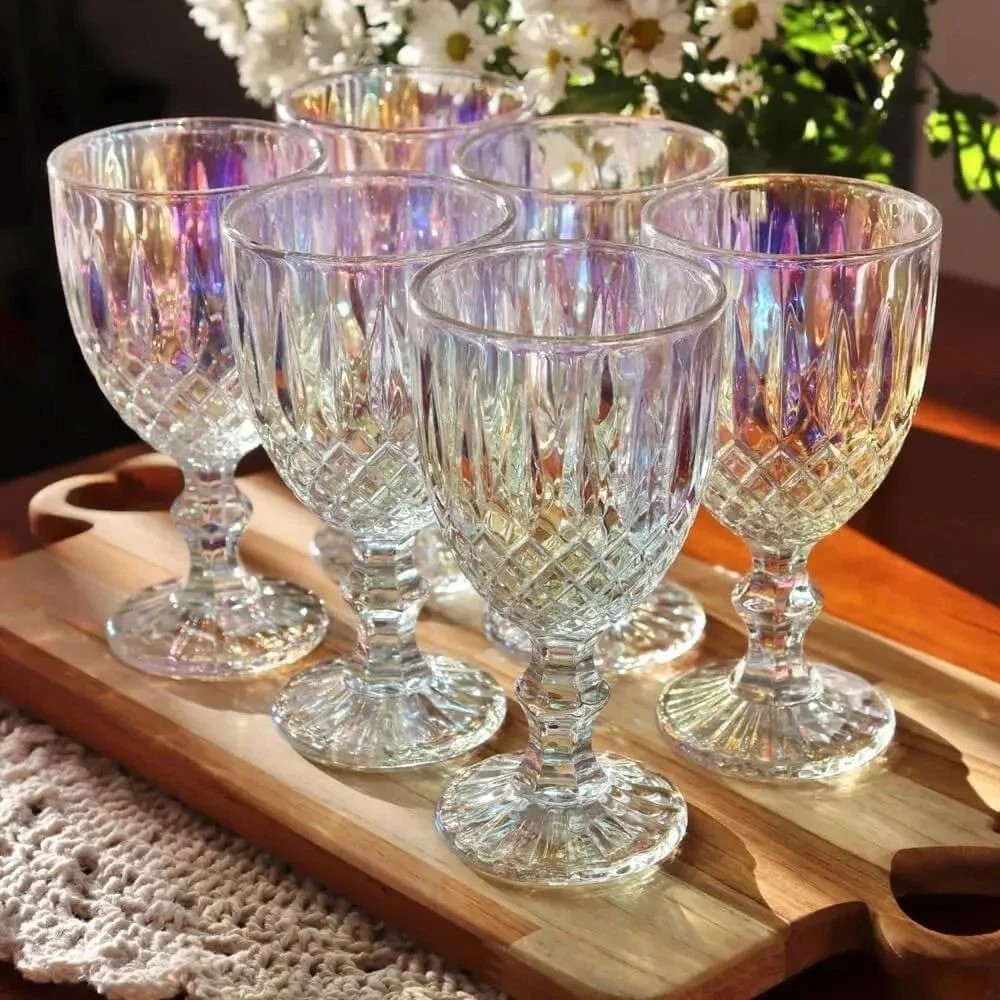 ENVIO IMEDIATO Jogo 6 Taças QUARTZO Bico De Jaca cor Furta Vinho 340ml taça abacaxi água vinho suco