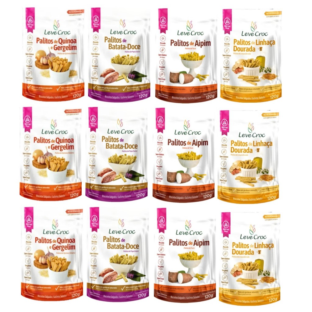 Biscoitos Palito Salgado Leve Croc Combo 4 Sabores 120g 12un