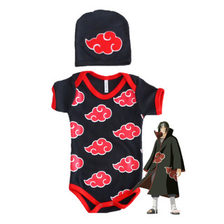 Body Bebe Akatsuki Body + Touca Mesversario Desenho Naruto Fantasia Infantil