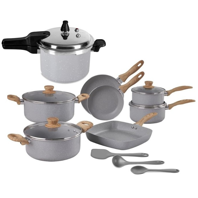 Conjunto De Panelas Easy Gris Com Indução com Panela De Pressão 11 peças