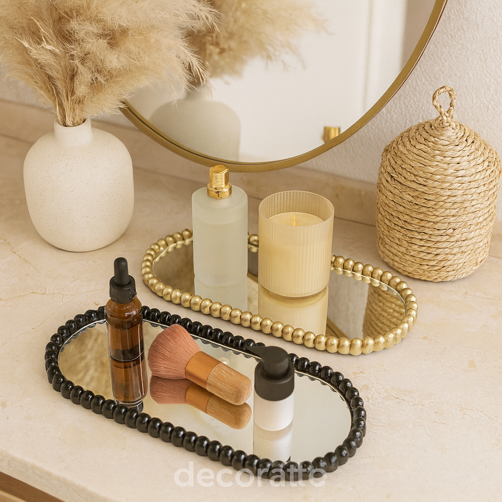 Bandeja Decorativa de Mesa Dourada ou Preta Porta Objetos de Beleza e Café Moderna Premium em Oferta na Shopee