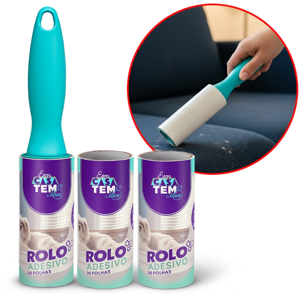 Tira Pelo De Roupa Rolo Adesivo + 2 Refis Limpa Roupas