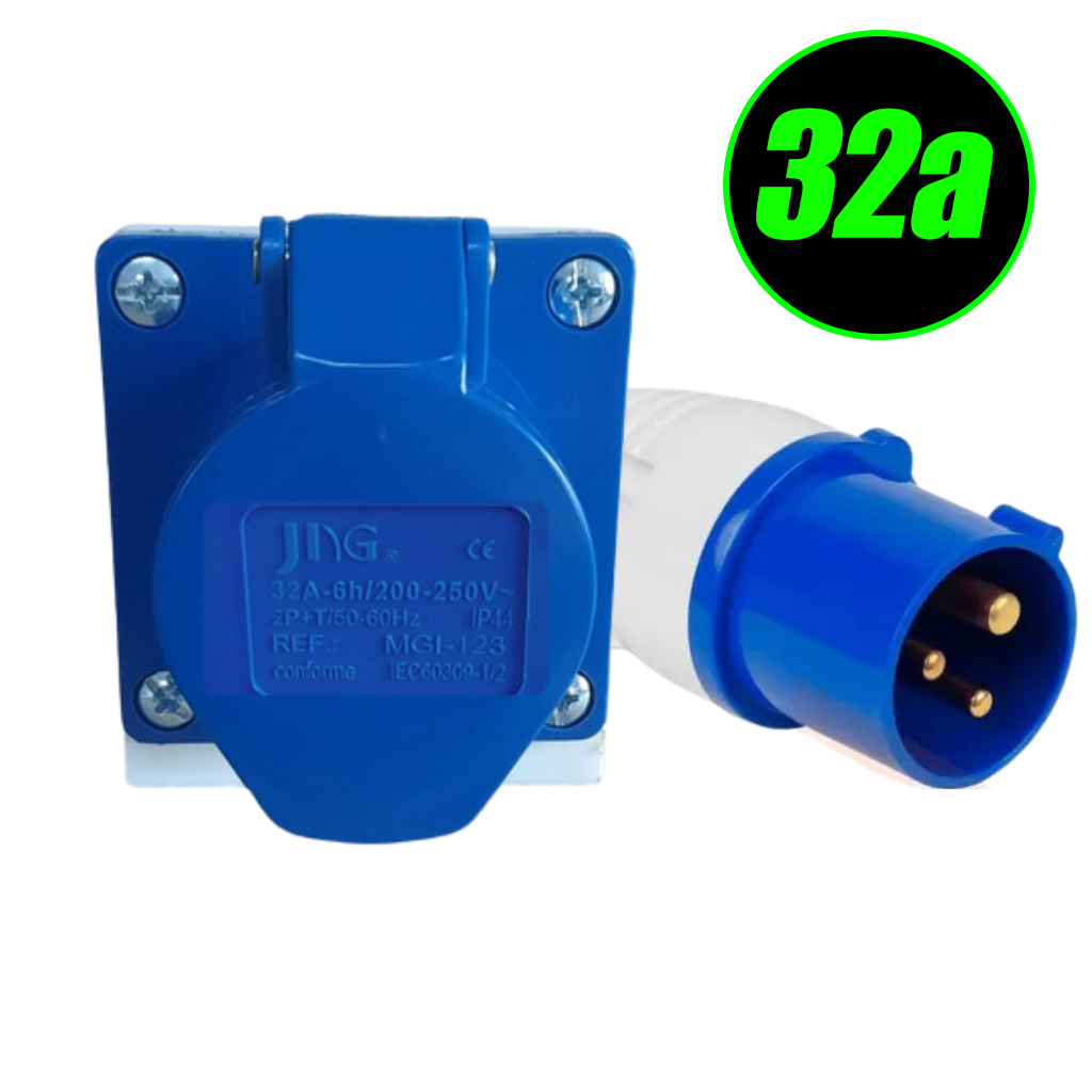Detalhes do Conjunto Industrial Kit Tomada + Plugue Azul Vermelho 6H 9H 2P+T 3P+T Escolha Entre 16A ou 32A