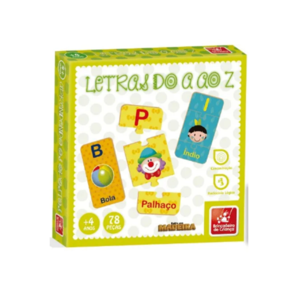 Quebra-Cabeça Letras do A ao Z 78 Peças (Madeira) - Brincadeira de Criança 9305