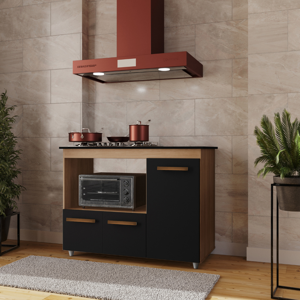 Balcão Cooktop 4 e 5 Bocas 3 Portas Espaço Para Forno ou Microondas - Trial Moveis