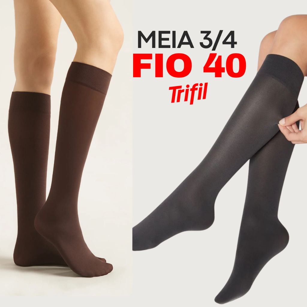 Meia 3 4 Feminina Fina Trifil Fio 40 Elegante Classica Social 6163