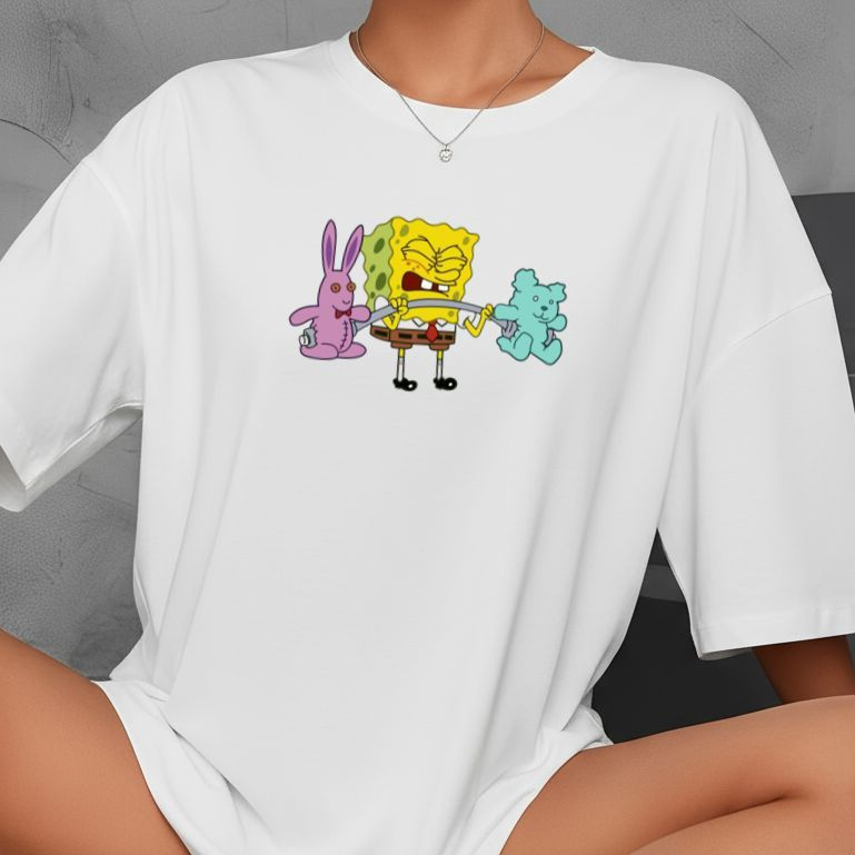 Camiseta Tshirt Oversized 100%Algodão  Feminina Gym Treino Academia Fitness Musculação BOB ESPONJA em Oferta na Shopee
