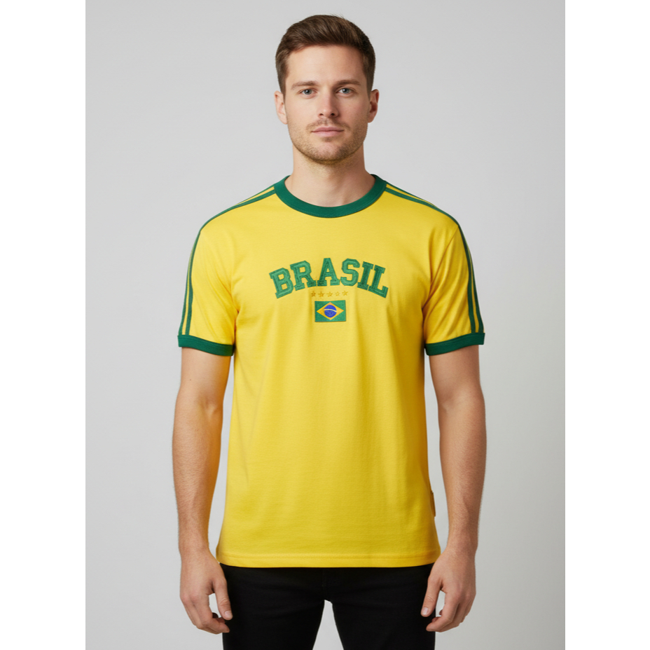 Blusa Bandeira Do Brasil Bordada Unissex - Amarela
