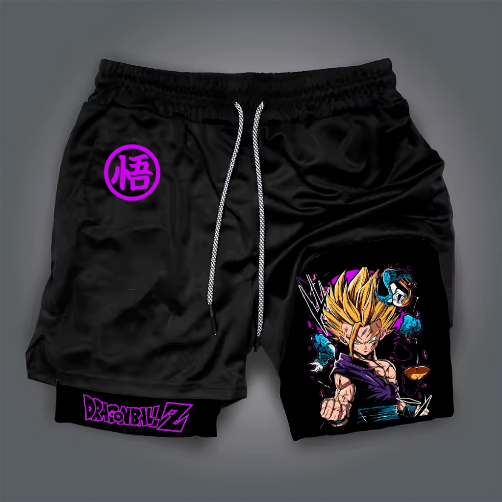Short 2 em 1 Compressão  Dry-Fit Estampado Vegeta Goku Gohan Dragon Anime Ball Z Geek Gym Fitness em Oferta na Shopee
