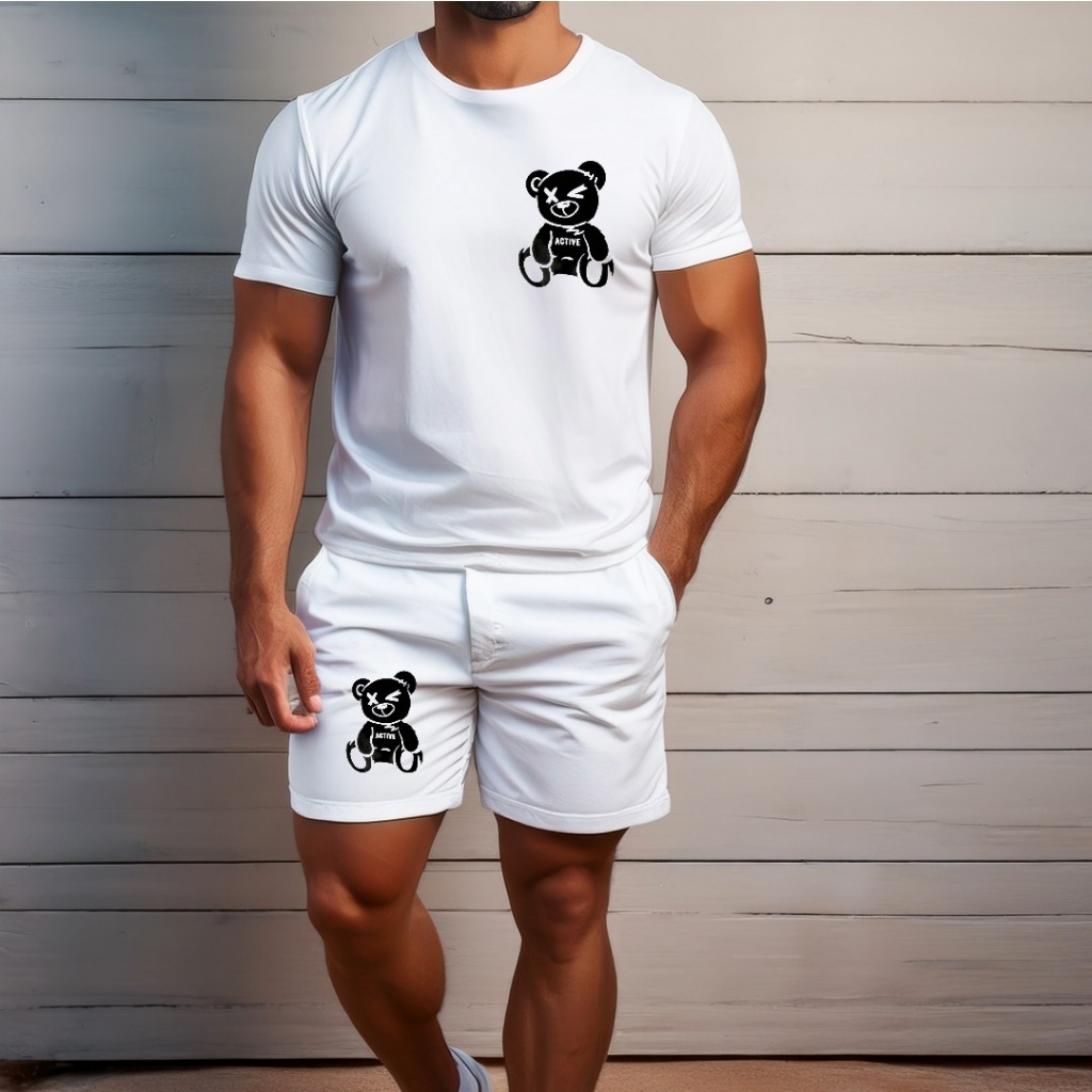 conjunto kit Camiseta camisa e Short Tectel Conjunto Masculino Estilo Casual Urso Xx Streetwear Lançamento