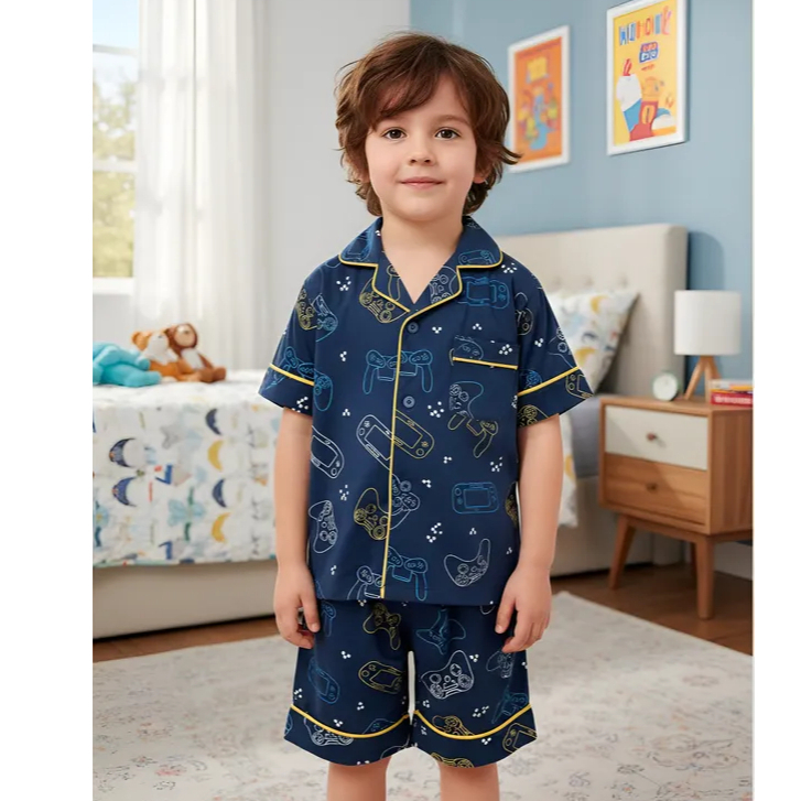 Pijama Infantil Americano De Menino Infantil Masculino Short e Camisa Manga Curta Com Botões Malha em Oferta na Shopee
