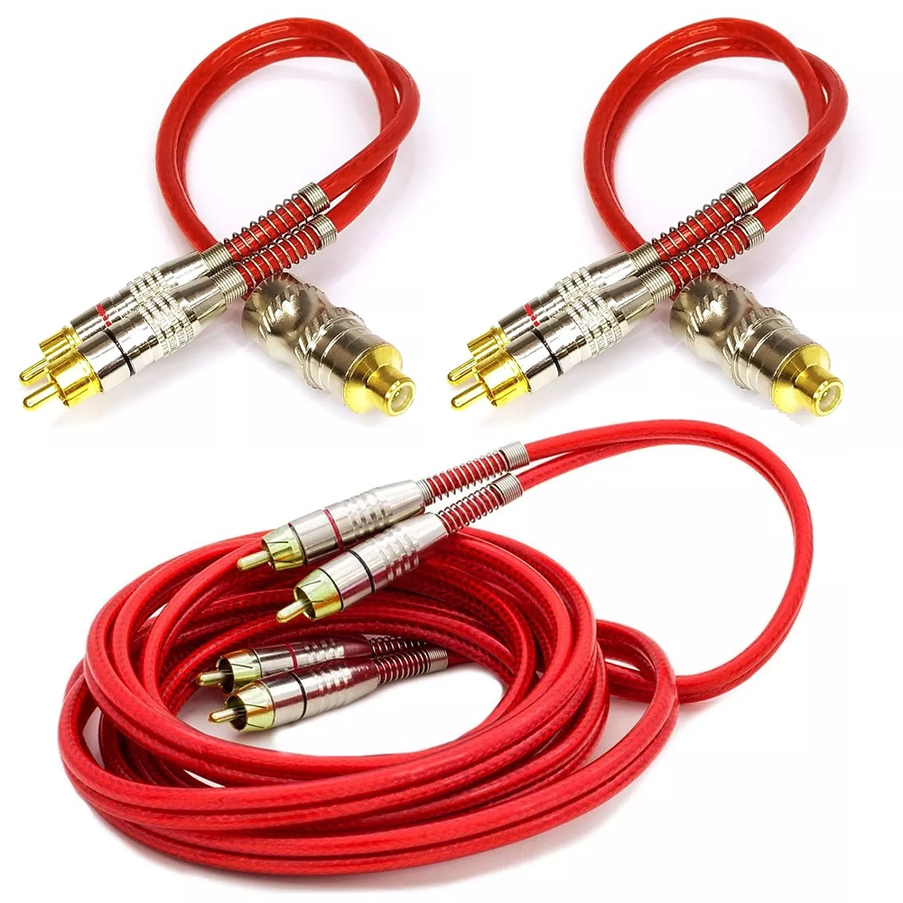 KIT 1 CABO RCA BLINDADO 5 METRO + 2 CABOS Y - 1 FÊMEA 2 MACHOS E-TECH PROFISSIONAL SOM AUTOMOTIVO