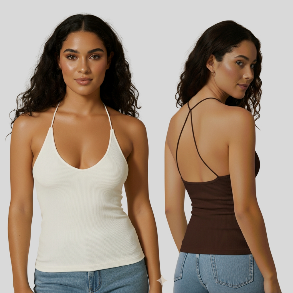 Kit 2 Blusas Regata Feminina Básica Ribana Canelada Premium Costas Nua Cruzadas X em Oferta na Shopee