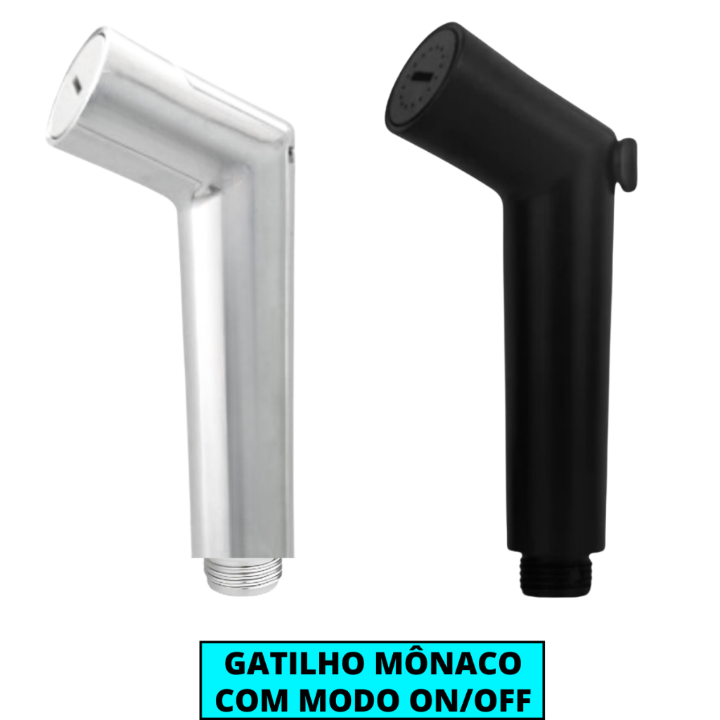 Gatilho Chuveirinho Mônaco Com Botão ON/OFF Cromado Ou Preto Para Chuveiro Ducha Higiênica Pet Shop