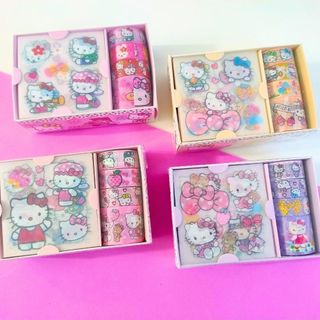 Caixa com Adesivos e Washi Tape Hello Kitty / Turma Sanrio / Papelaria Fofa