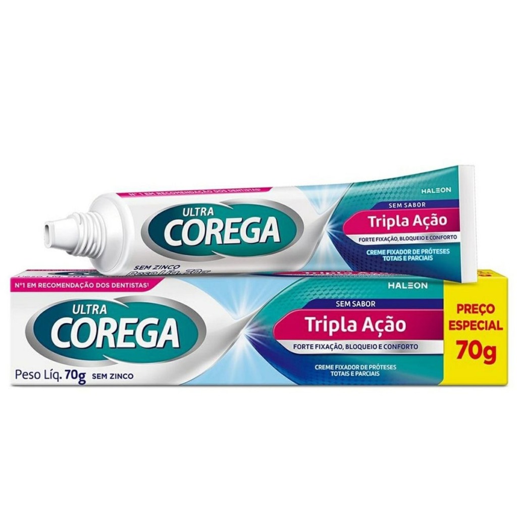 Creme Fixador Corega Ultra Creme Tripla Ação 70g em Oferta na Shopee