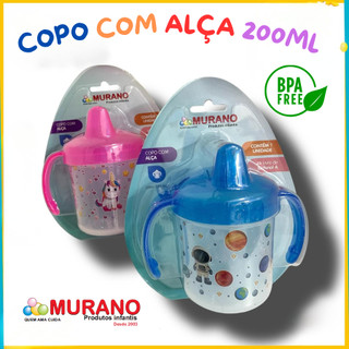 Copo com Alça 200ml Murano  Bebê Livre de BPA |  Infantil  Azul e Rosa REF 140-E  UNIFY