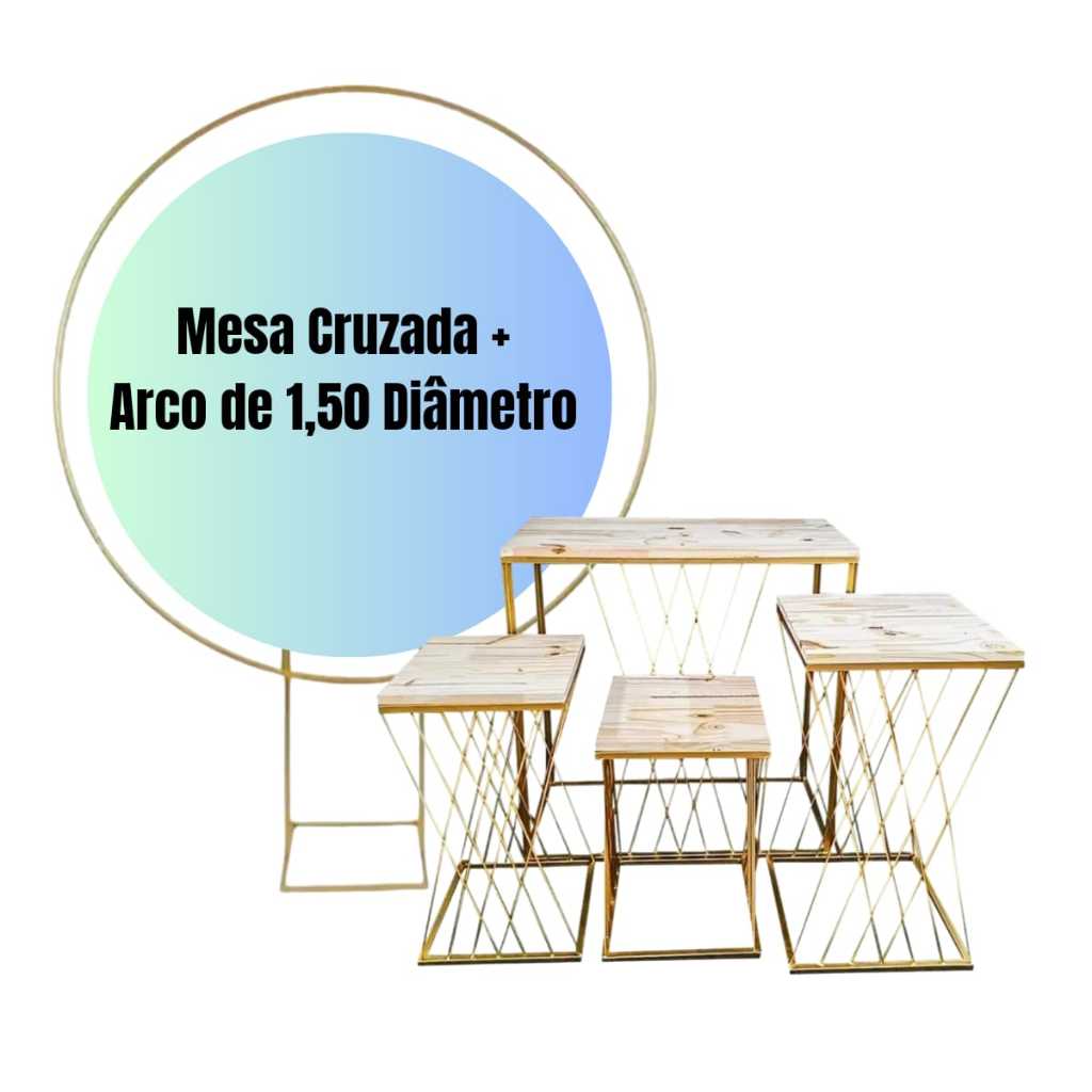 Mesas para Decoração de Festa Teia Cruzada Tampo mdf + Arco Redondo 1,50 Diametro em Oferta na Shopee
