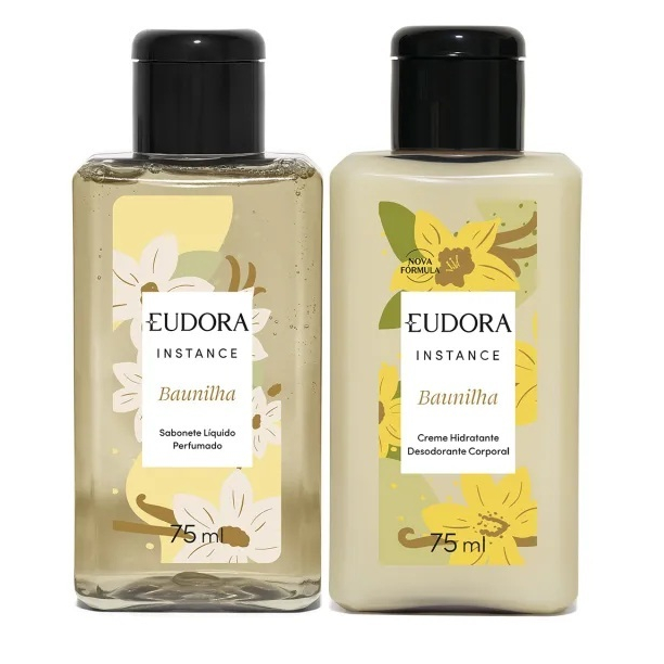 EUDORA Kit C/2 Baunilha Mini: Sabonete Líquido 75ml + Loção Hidratante Corporal Baunilha 75ml