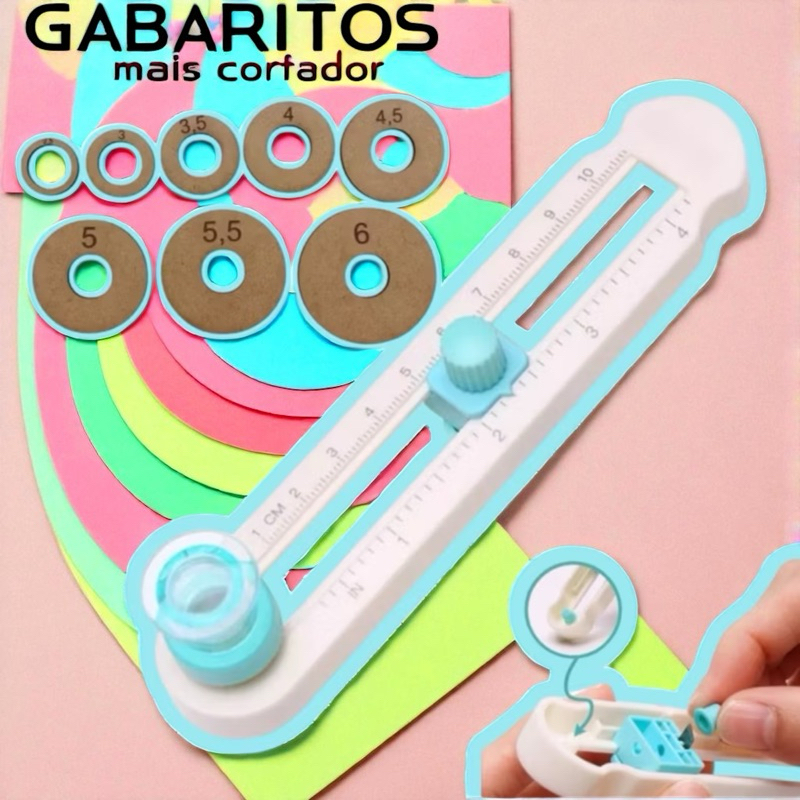 Kit 8 Gabaritos + Cortador Rotativo 360 graus| Círculos Perfeitos 2,5 a 6cm