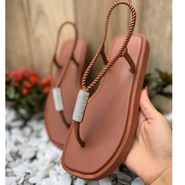 Sandália Feminina Rasteirinha Luxo Premium Confortável Com Strass Promoção Ekvos Proprium