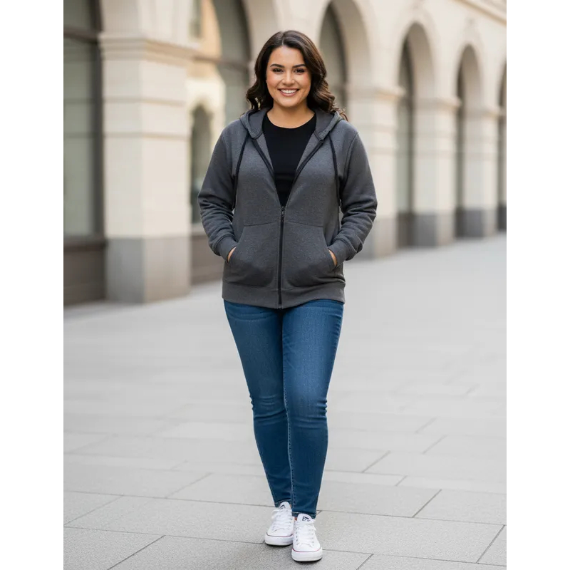Moleton plus size oversized feminino e masculino com Zíper Blusa de Frio canguru liso com capuz
