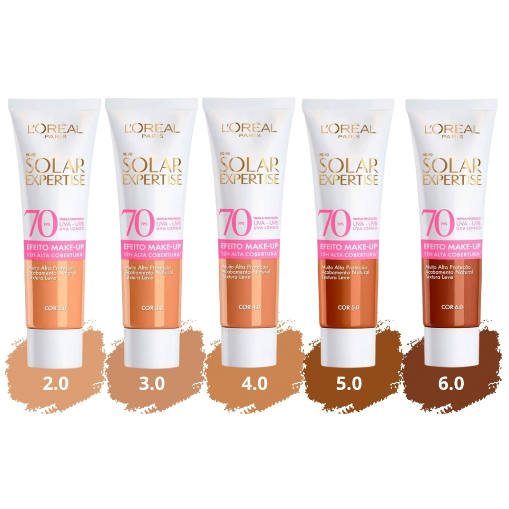 Protetor Solar Facial Loreal Expertise FPS70 Efeito Make-up 30g | Com cor de Base | Todas as cores
