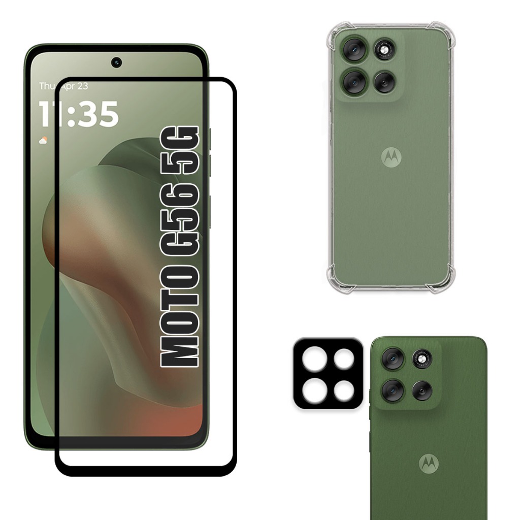 Kit Para Moto G56 5g | Película de Vidro 3D - Capa Anti Shock - Película da Câmera 3D em Oferta na Shopee