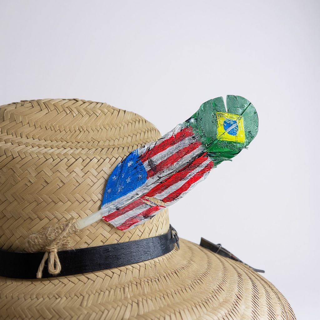 Pena para chapéu personalizada - bandeira EUA e Brasil - country cowboy cowgirl acessório chapeu
