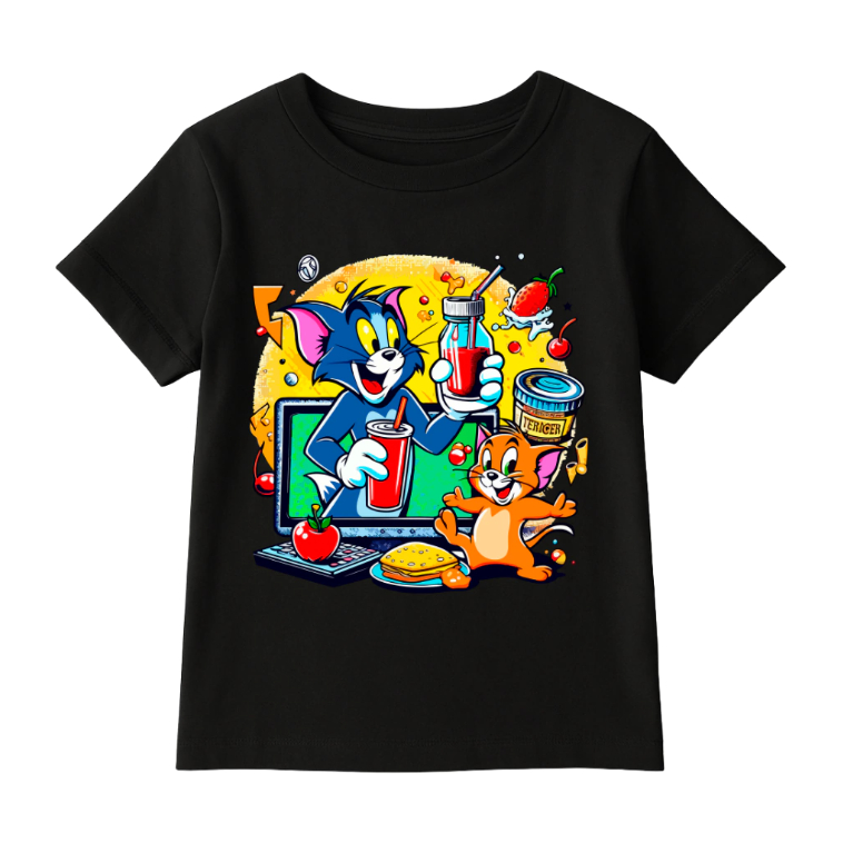 Camiseta Infantil Basica Estampada Camisa 100% Algodão Unissex - Tom e Jerry