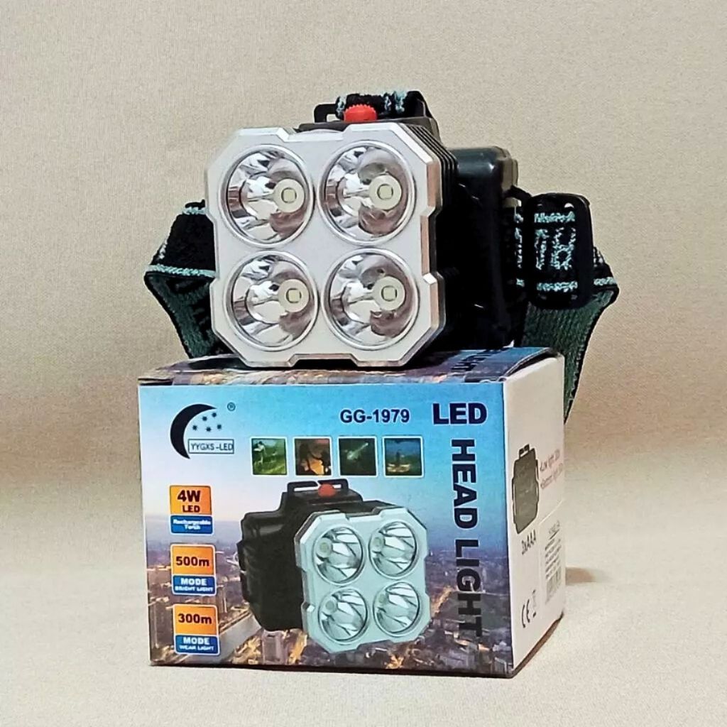 Lanterna de Cabeça à Pilha Luminária Potente e  Excelente alcance com 4 Leds  e 2 Estágios de Luz