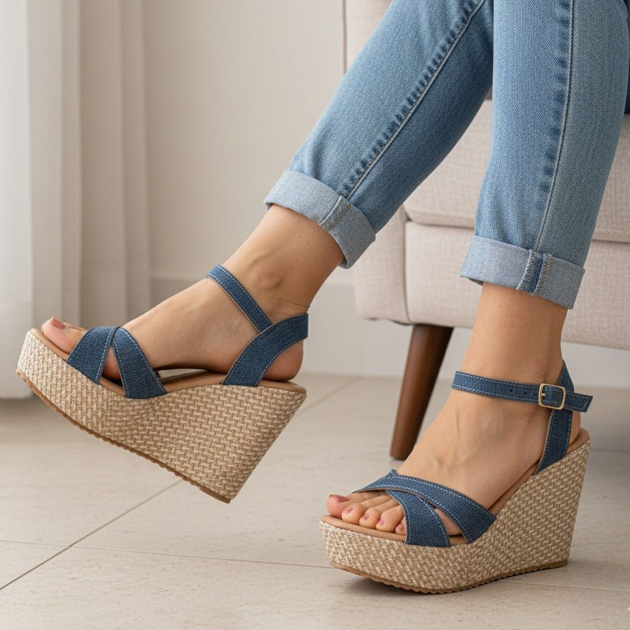 Sandálias Femininas Cruzadas Anabela - Salto Grosso Verão 2025 Shopee Promo!
