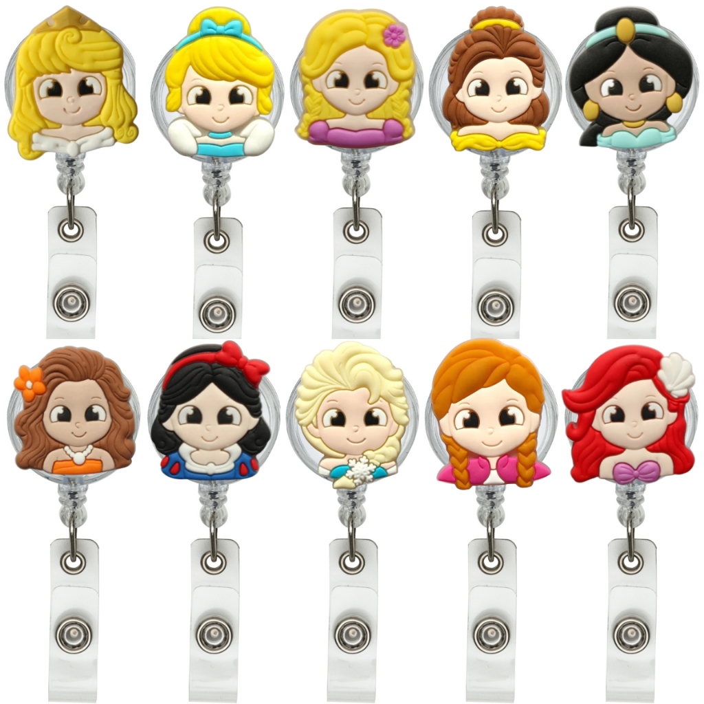 Porta Crachá Retrátil Personalizado Roller Clip Princesas Disney em Oferta na Shopee