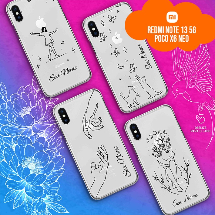 Capa Capinha Case Personalizada com Nome - Xiaomi Redmi Note 13 5G / Poco X6 Neo - Fine Line Collection